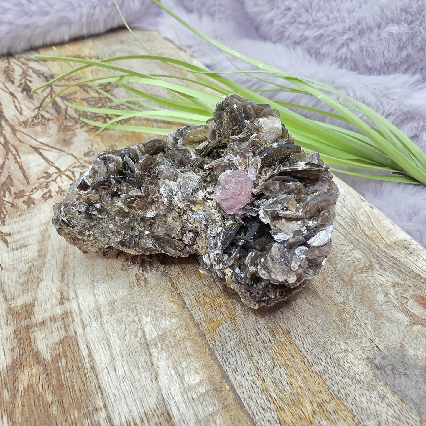 Pinkki apatiitti/mica clusteri